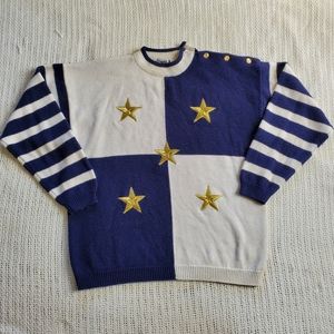 Vintage Lucia Women’s XL Blue White Nautical Embroidered Long Sleeve Sweater